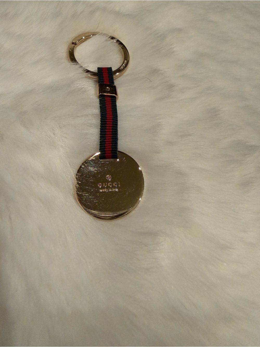 Gucci Red and Green Web Stripe Gold-Tone Logo Keyring - Picture 6 of 9